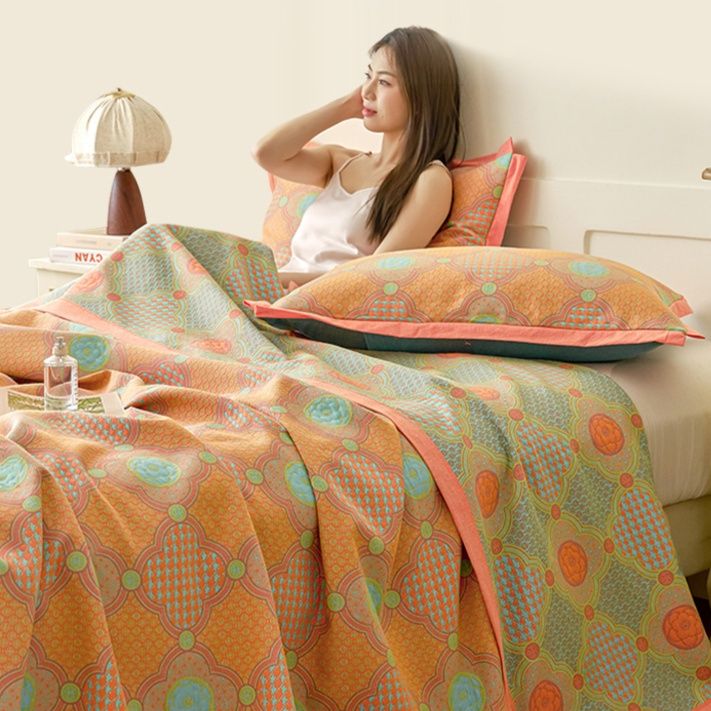 ガーゼケット 幾何学模様が美しい多層織りダブルサイズガーゼケット