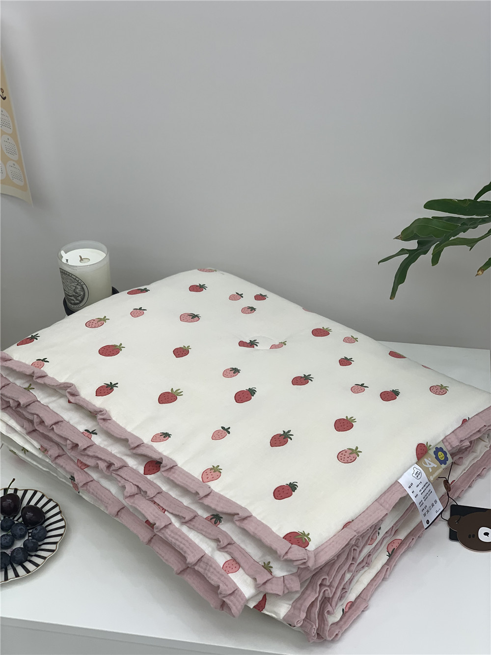 ガーゼケット 綿 小花とうさぎ柄綿百パーセントガーゼケット