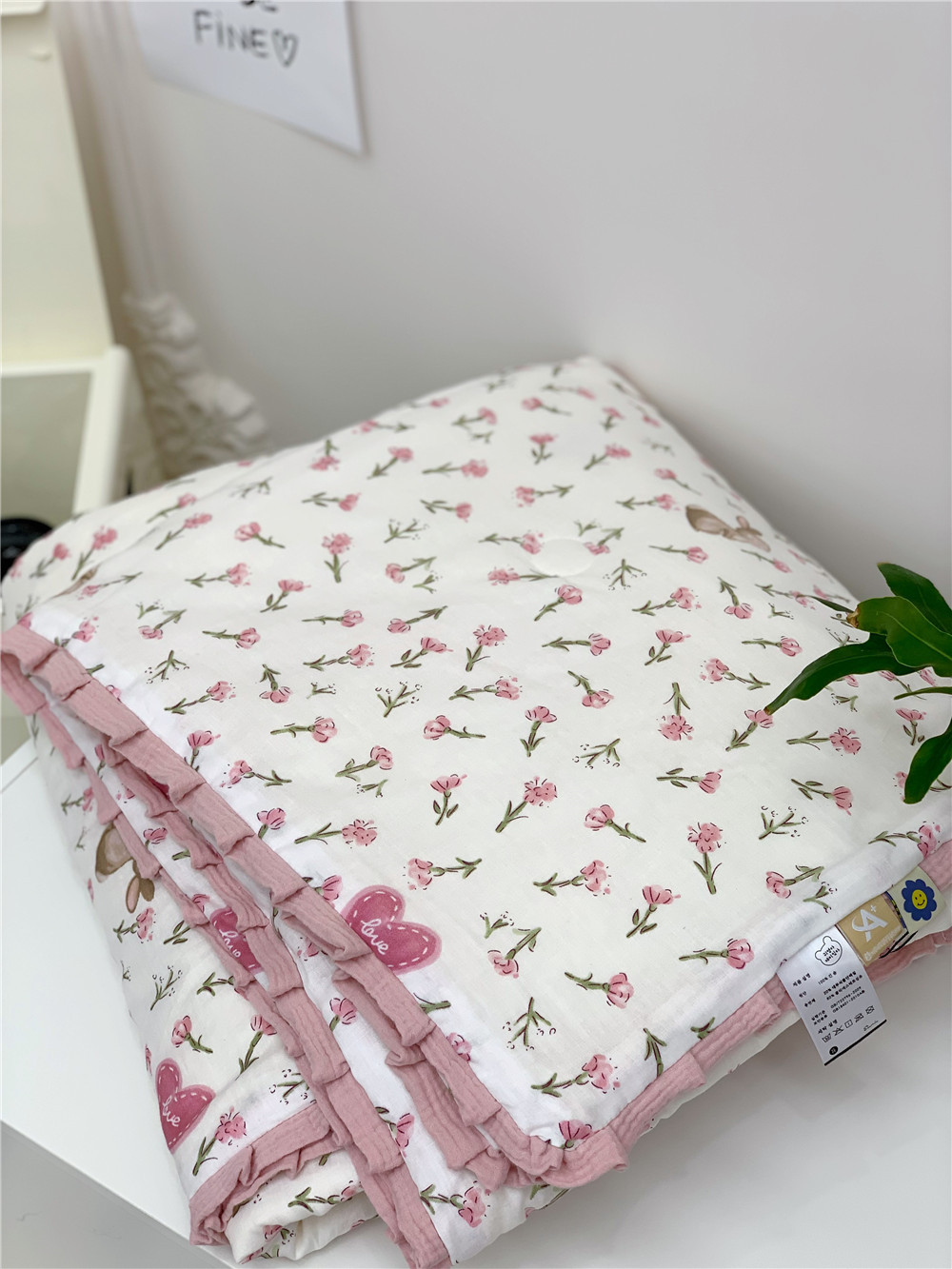 ガーゼケット 綿 小花とうさぎ柄綿百パーセントガーゼケット