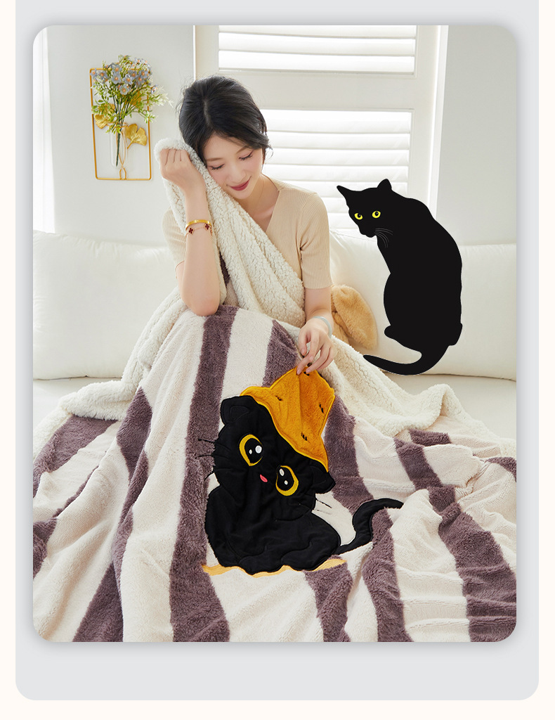 ガーゼケット 愛らしい猫ちゃん刺繍入り純綿ガーゼケット