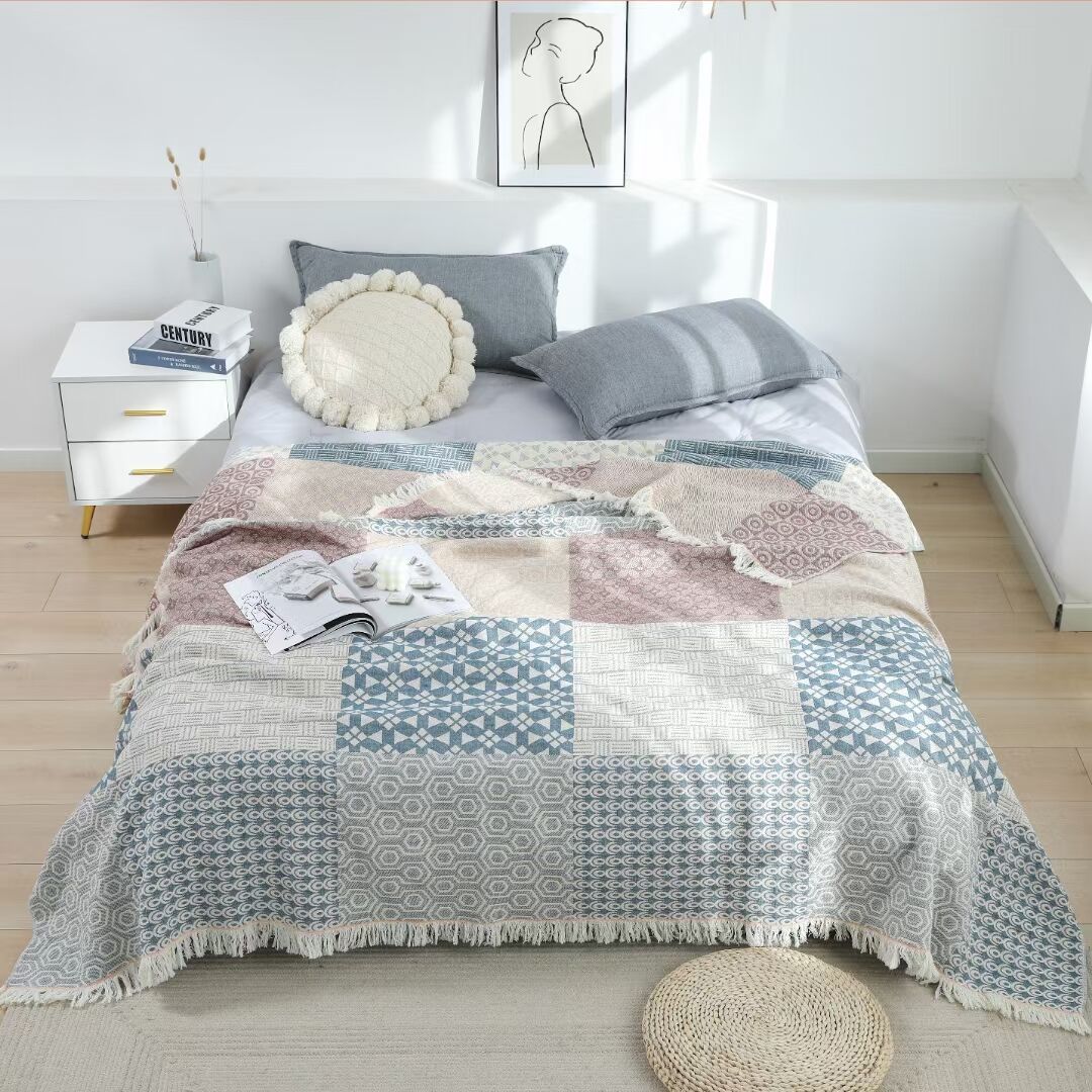 ガーゼケット 幾何学模様のエスニック調ガーゼケット ダブルサイズ