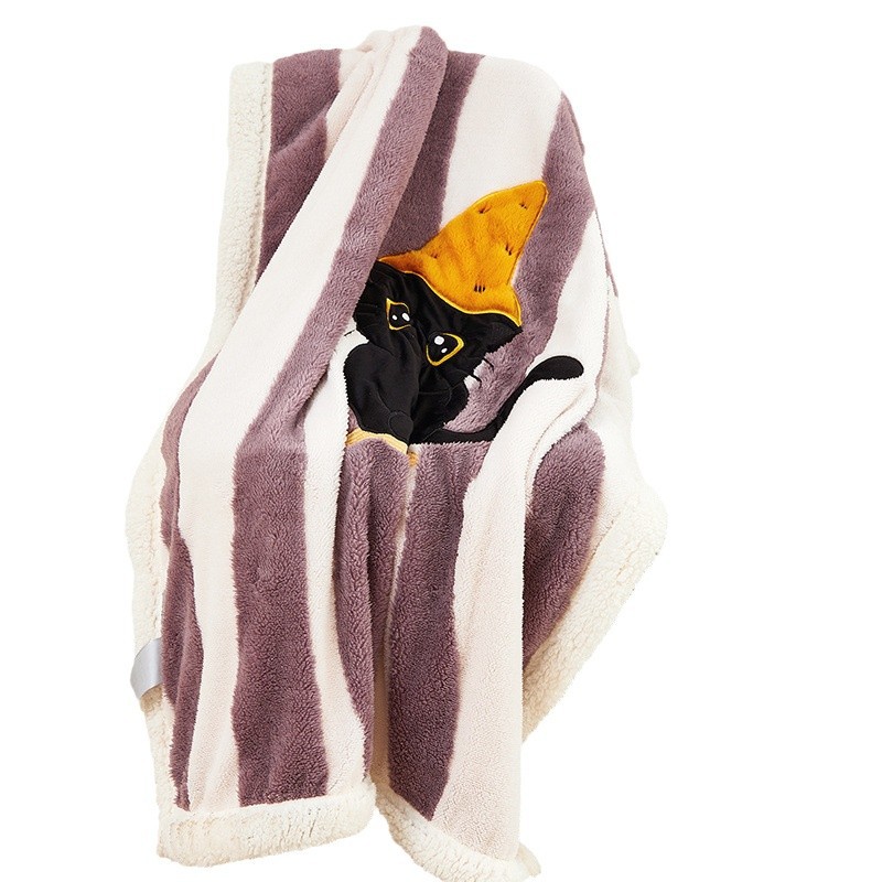 ガーゼケット 愛らしい猫ちゃん刺繍入り純綿ガーゼケット