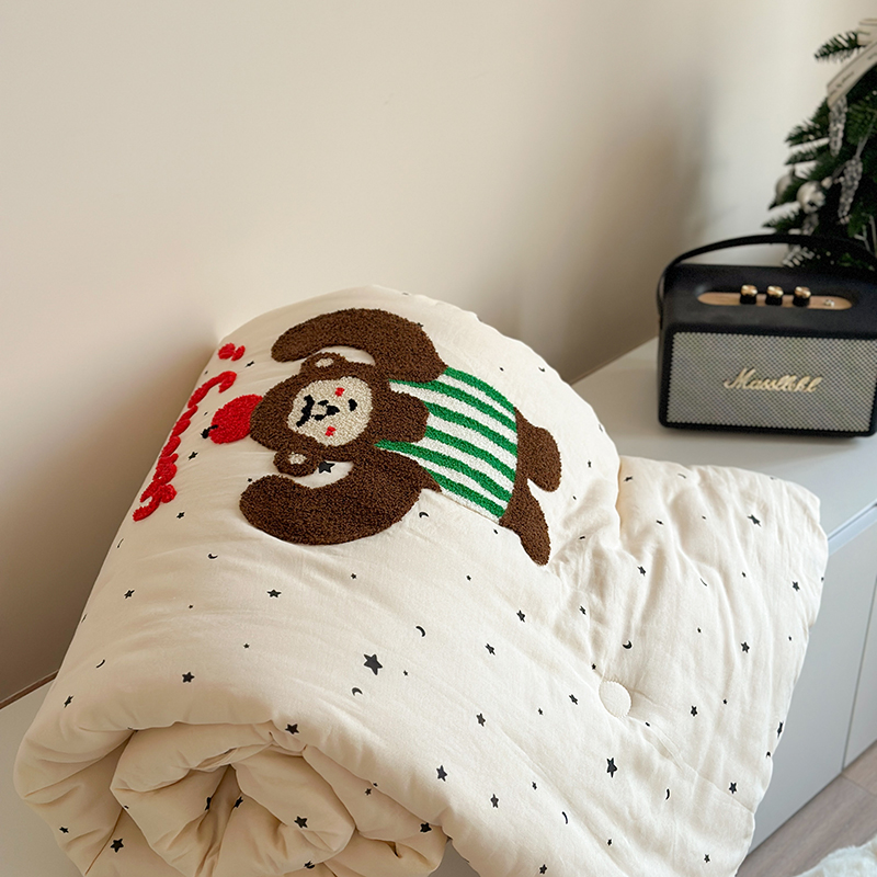  ふんわり動物刺繍ガーゼケット