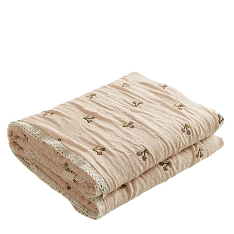 ガーゼケット 小さなきのこ刺繍リバーシブルシングルガーゼケット