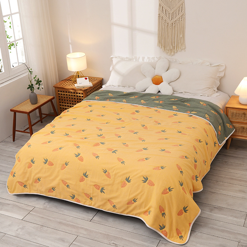 ガーゼケット 果物と葉っぱ柄リバーシブルシングルガーゼケット