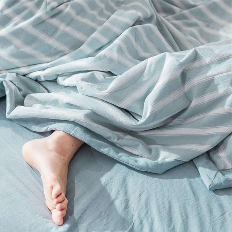 ガーゼケット 爽やか縞模様の綿100%シングルガーゼケット