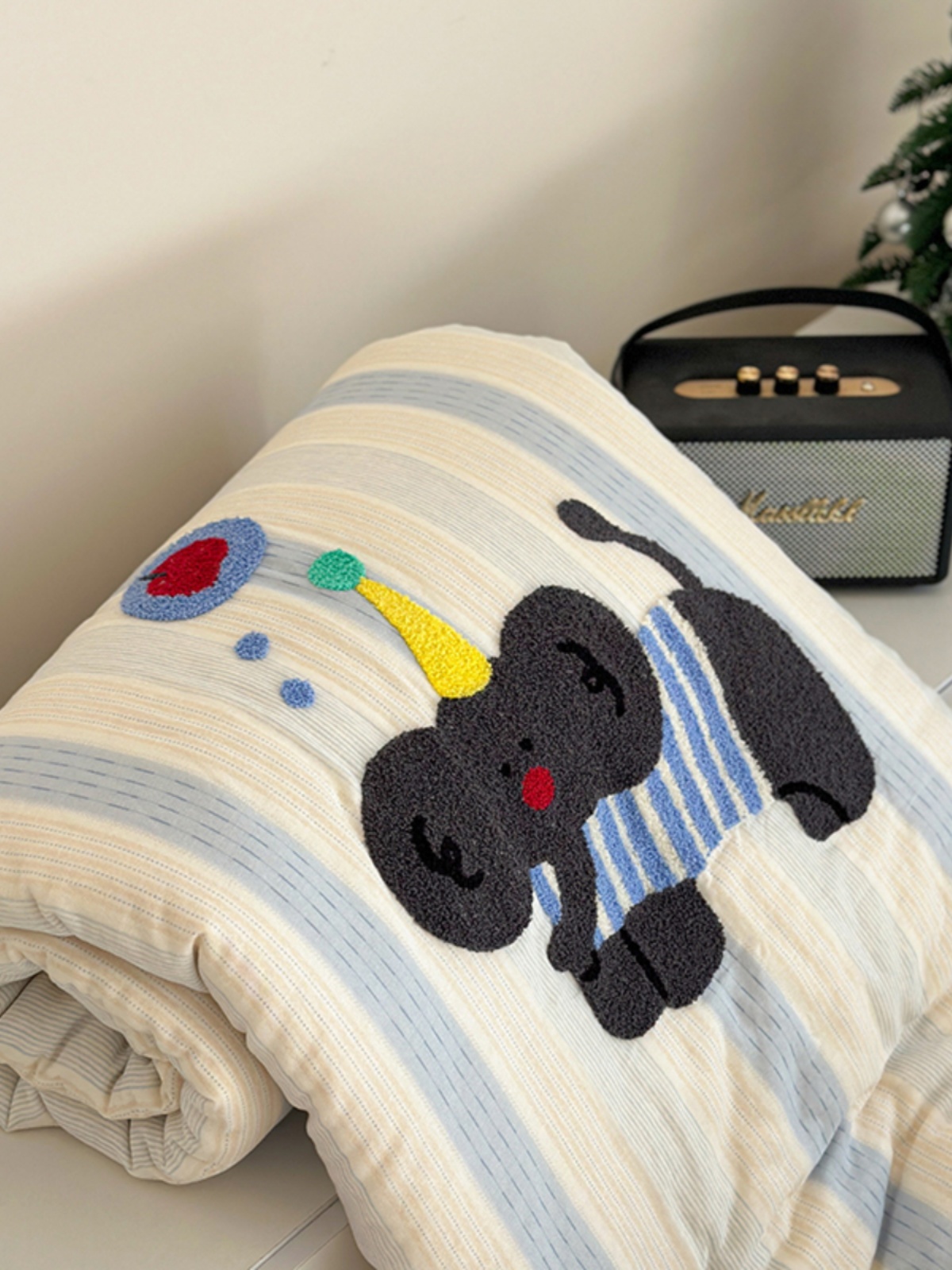  ふんわり動物刺繍ガーゼケット