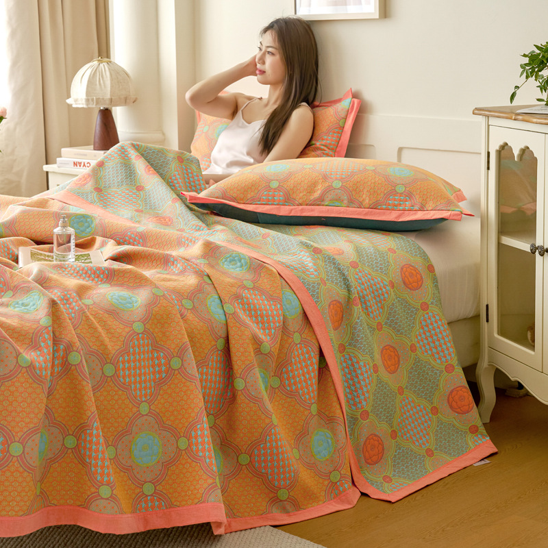 ガーゼケット 幾何学模様が美しい多層織りダブルサイズガーゼケット