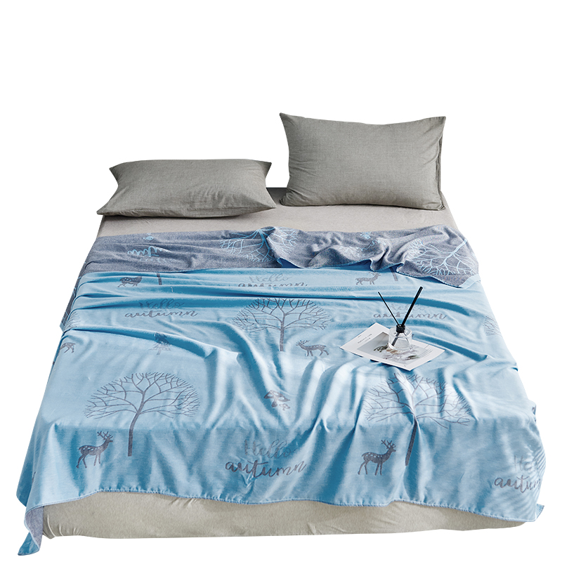 ガーゼケット 樹木と小鳥柄の北欧風シングルガーゼケット