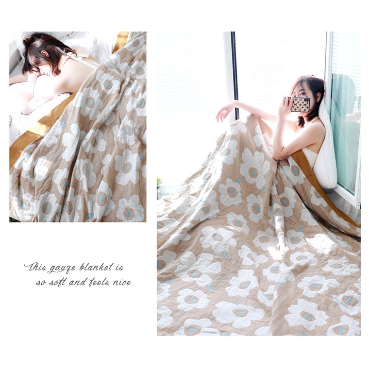 花柄ガーゼケット シングル 四重ガーゼ 綿100% 涼感 夏用肌掛け