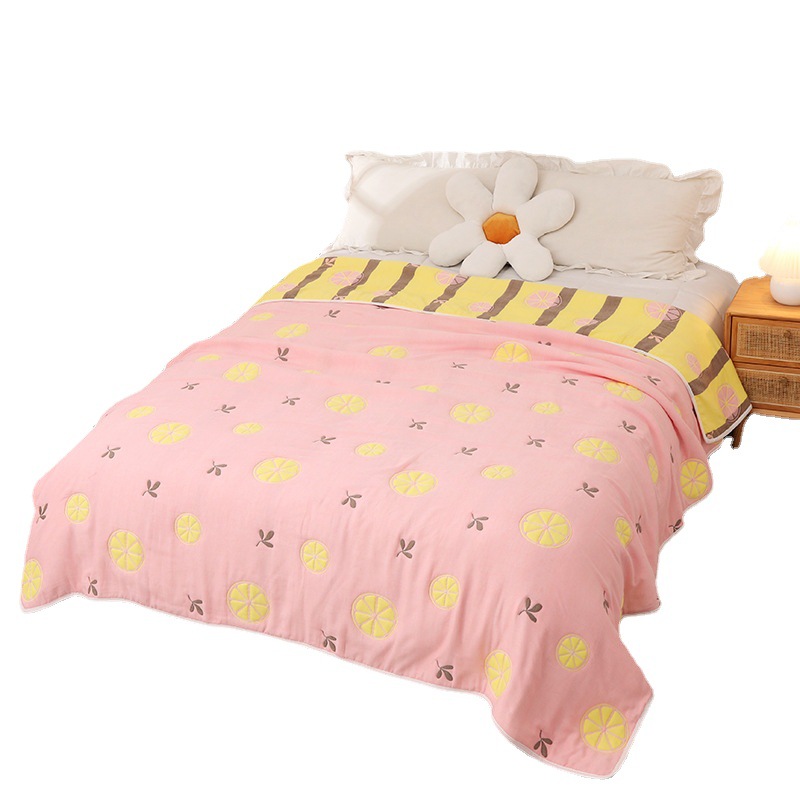 ガーゼケット 果物と葉っぱ柄リバーシブルシングルガーゼケット