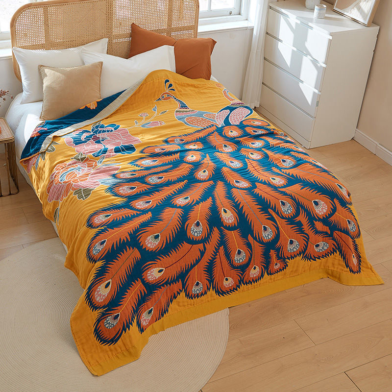  優美な花鳥刺繍のガーゼケット