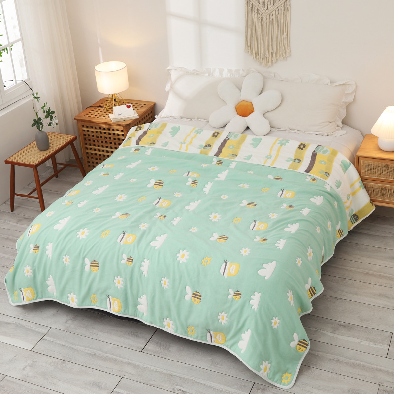 ガーゼケット 果物と葉っぱ柄リバーシブルシングルガーゼケット