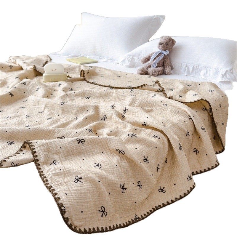 ガーゼケット 綿 可愛いりぼん柄純綿ガーゼケット