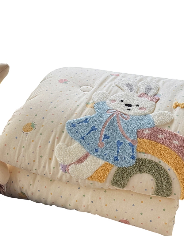 ふわもこうさぎと虹のガーゼケット