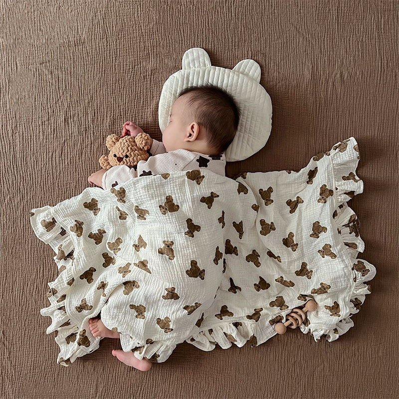 ガーゼケット 綿 くまさん柄ベビー綿ガーゼケット