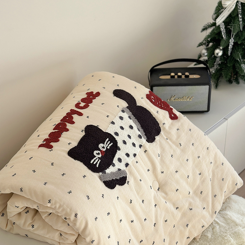  ふんわり動物刺繍ガーゼケット