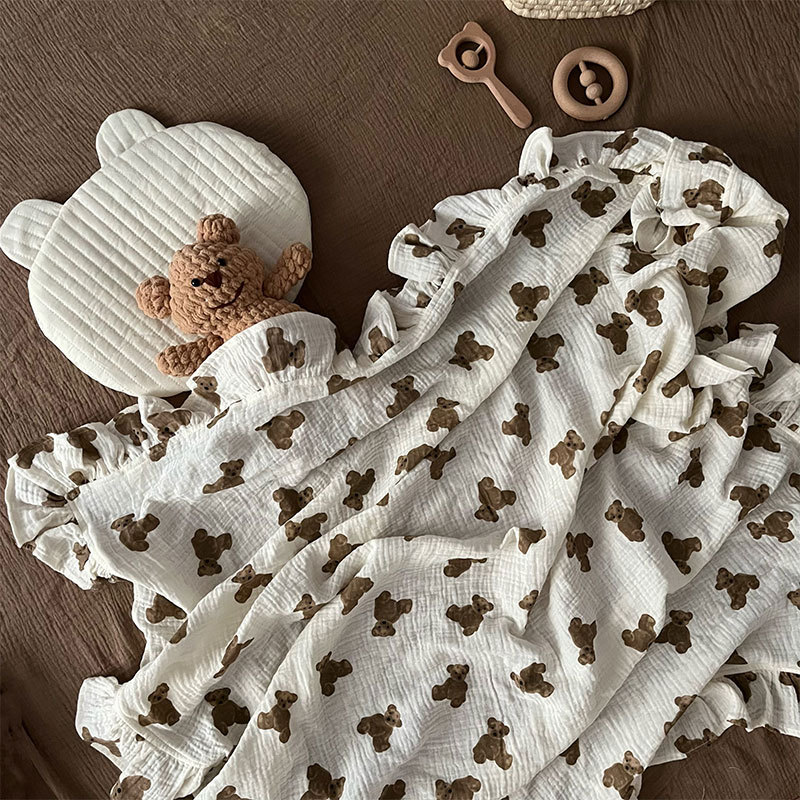 ガーゼケット 綿 くまさん柄ベビー綿ガーゼケット