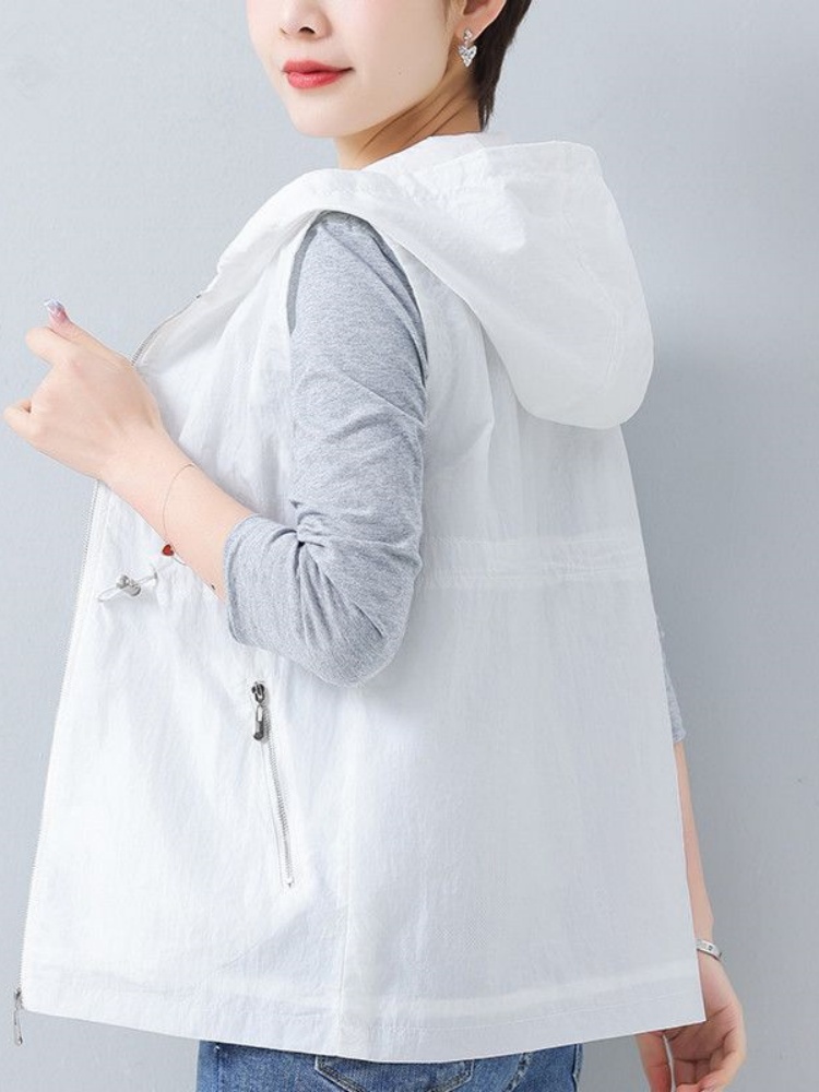 ジレ フード付きノースリーブトレンチベスト