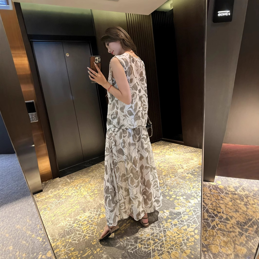 ジレ 優美花柄リボン付きセットアップ