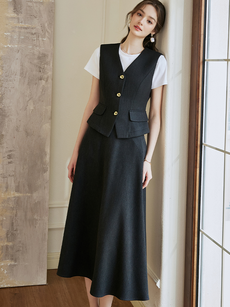 ジレ 上品フレアスカート ジレセットアップ