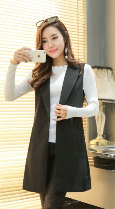 すっきりシルエット膝丈ロングジレベスト