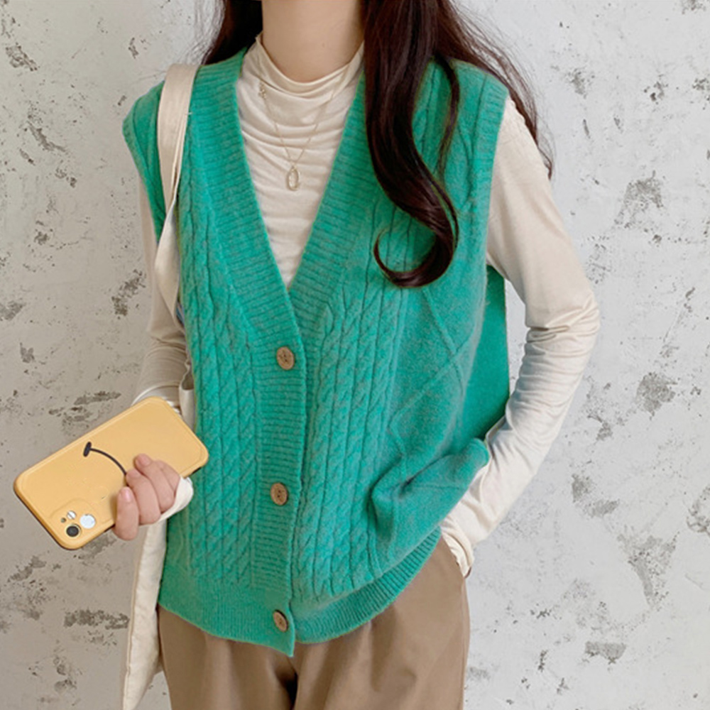 ケーブル編みテーラードニットジレ レディース前開きベスト