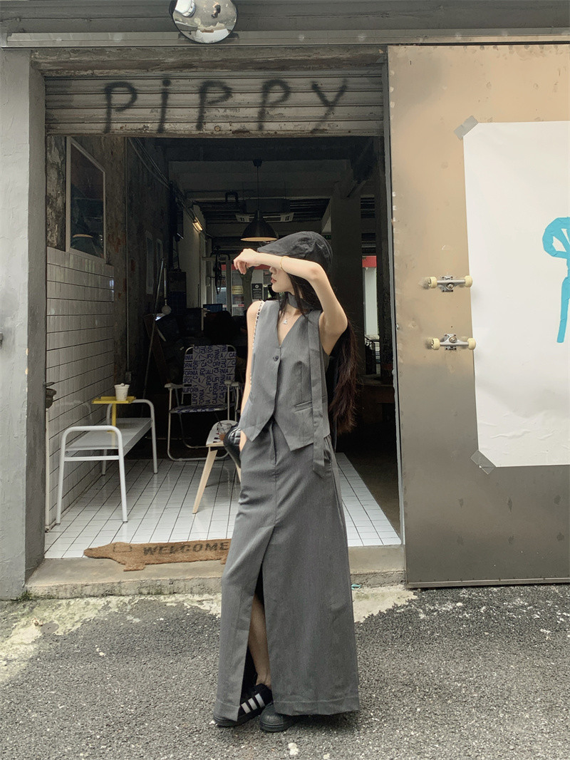 ジレ 洗練スタイル ロングスカートセット