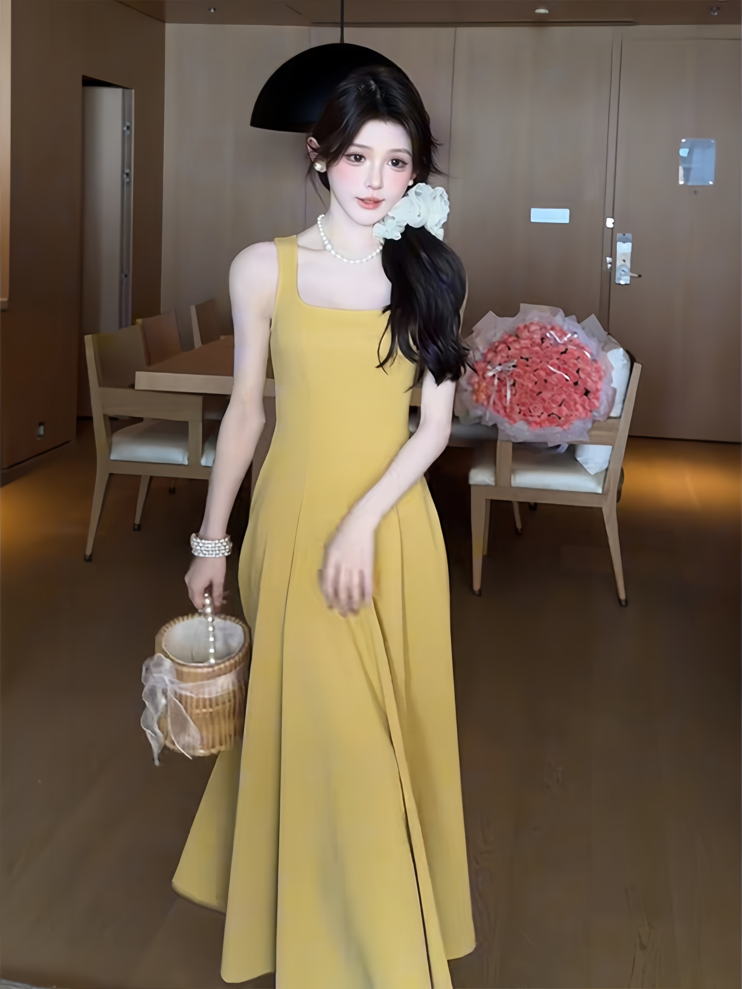 ジレ 優美な広がりリゾートワンピース