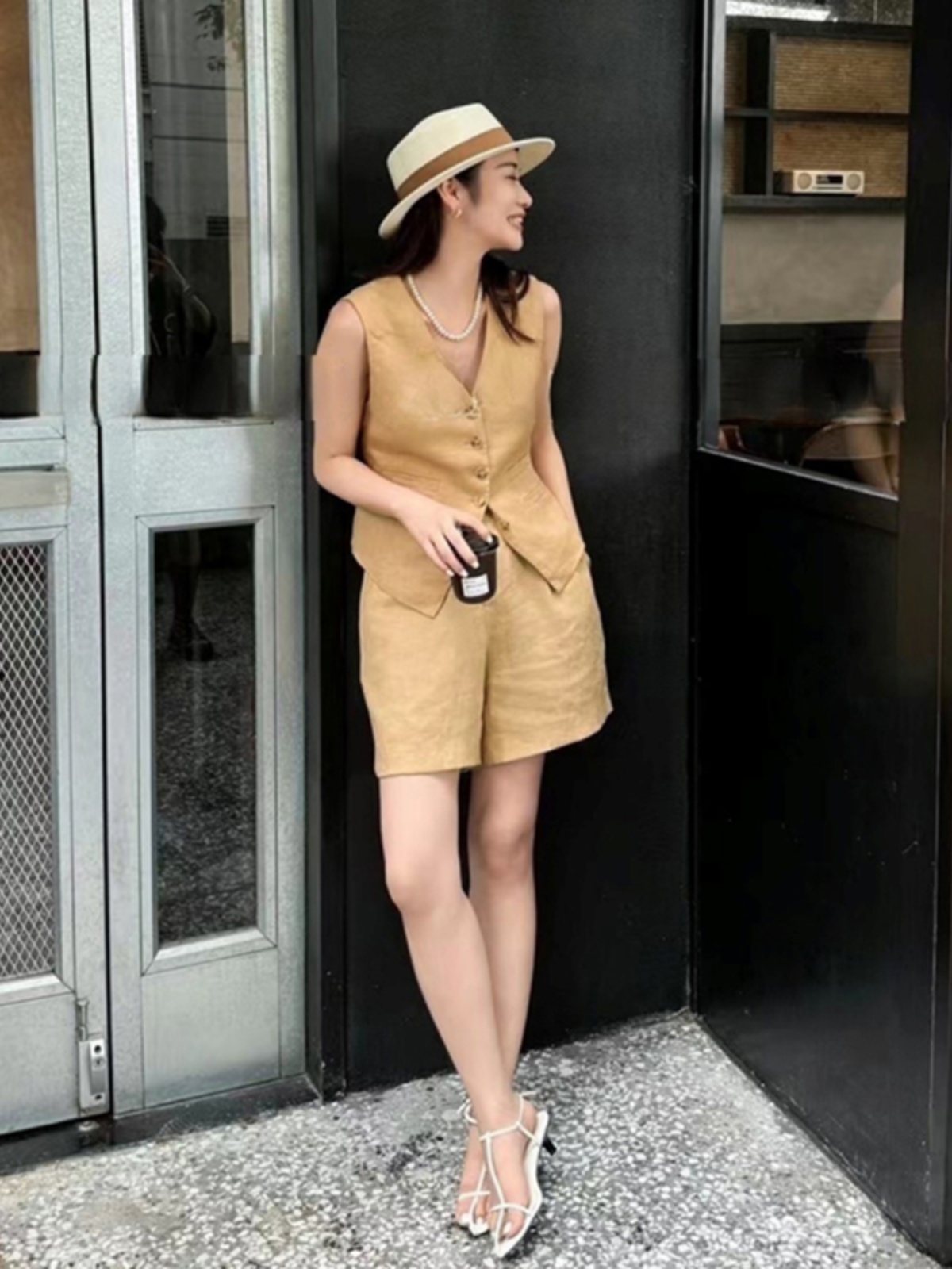 ジレ 亜麻ベスト上質セットアップ