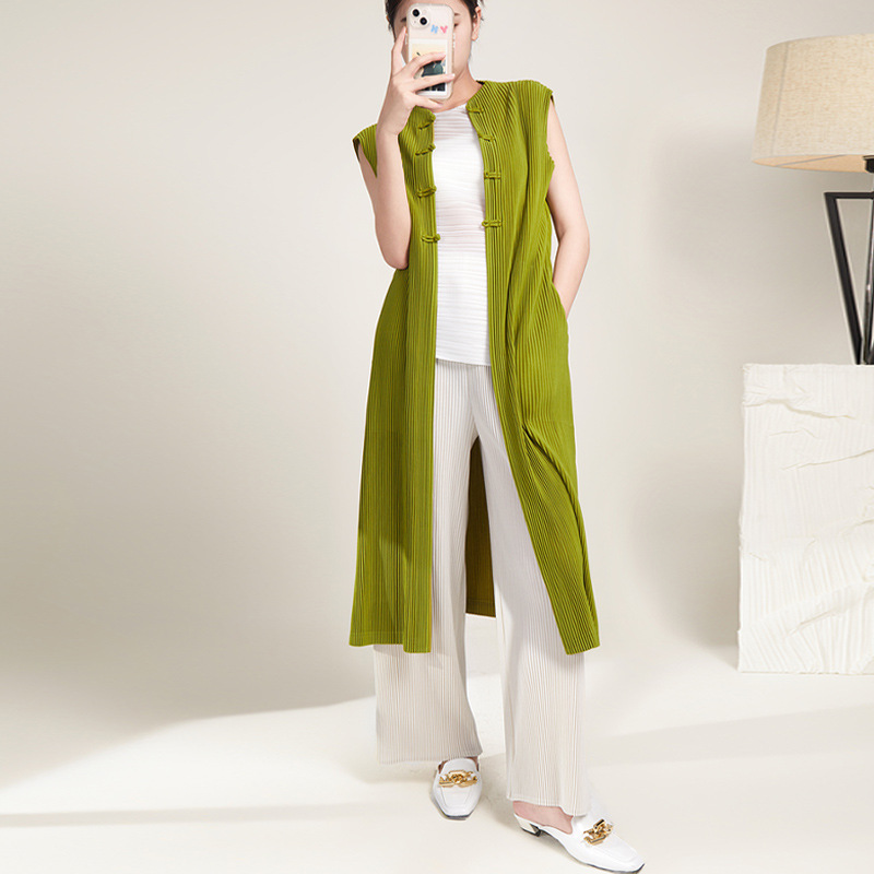 ジレ プリーツロング前開きベスト