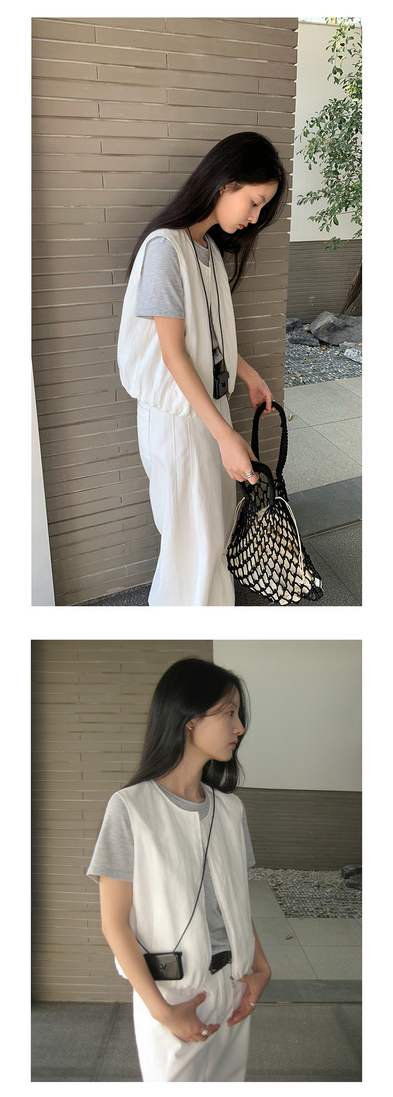 ジレ 麻混リネン調ノースリーブベスト