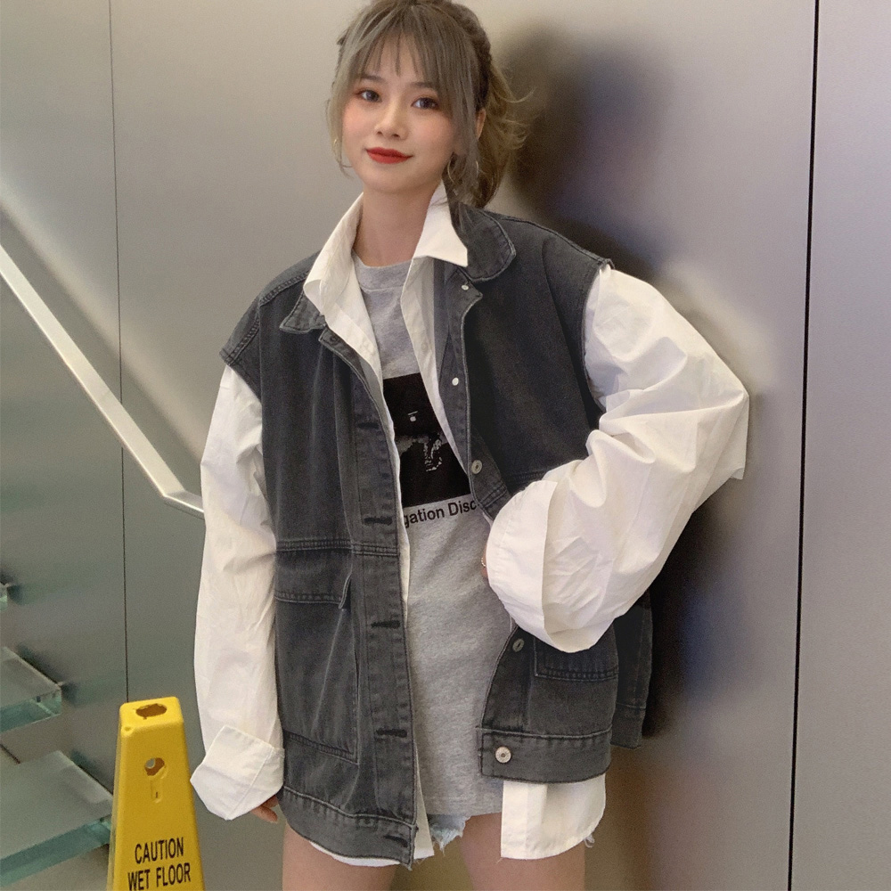 デニムジレ レディース 袖なしベスト 韓国風