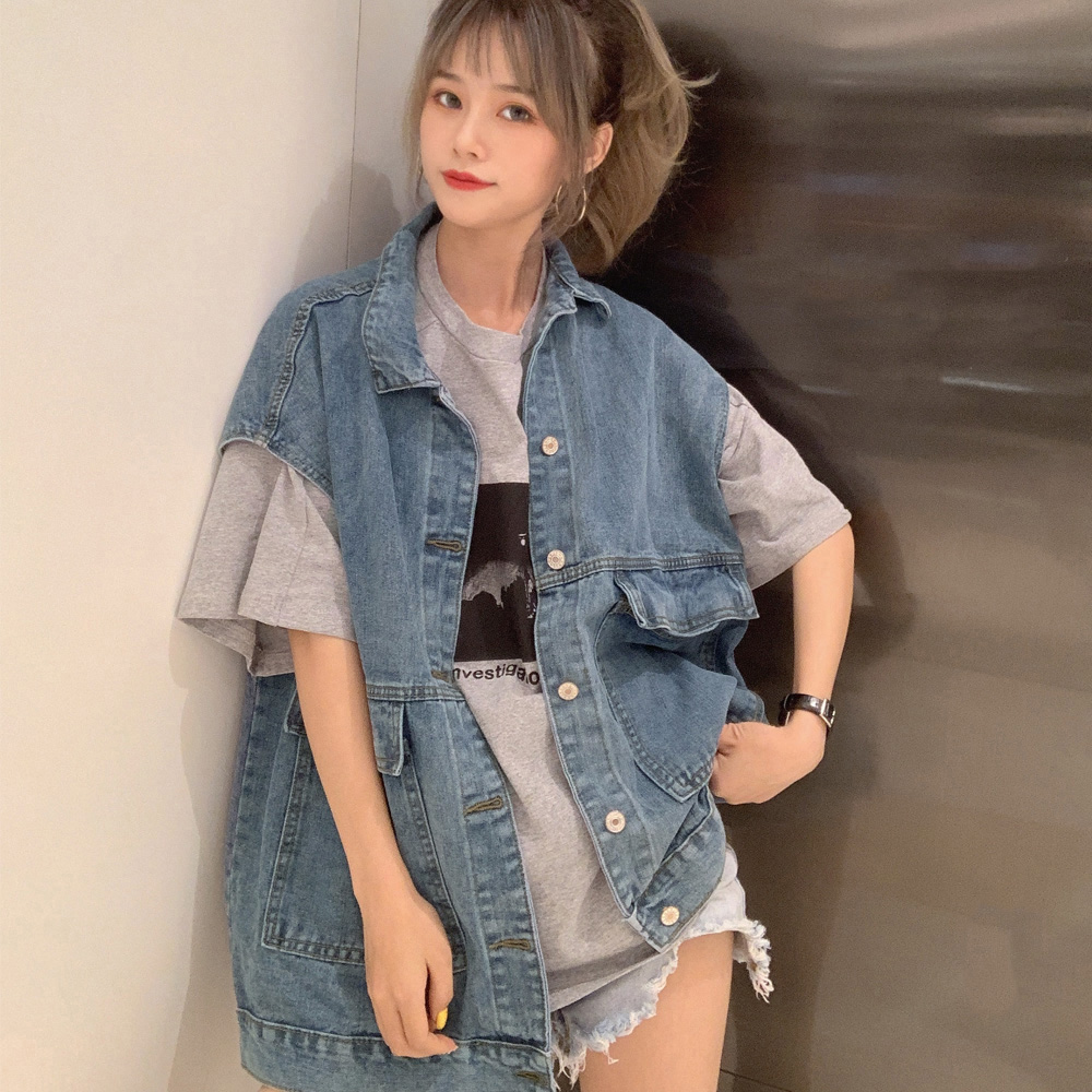 デニムジレ レディース 袖なしベスト 韓国風