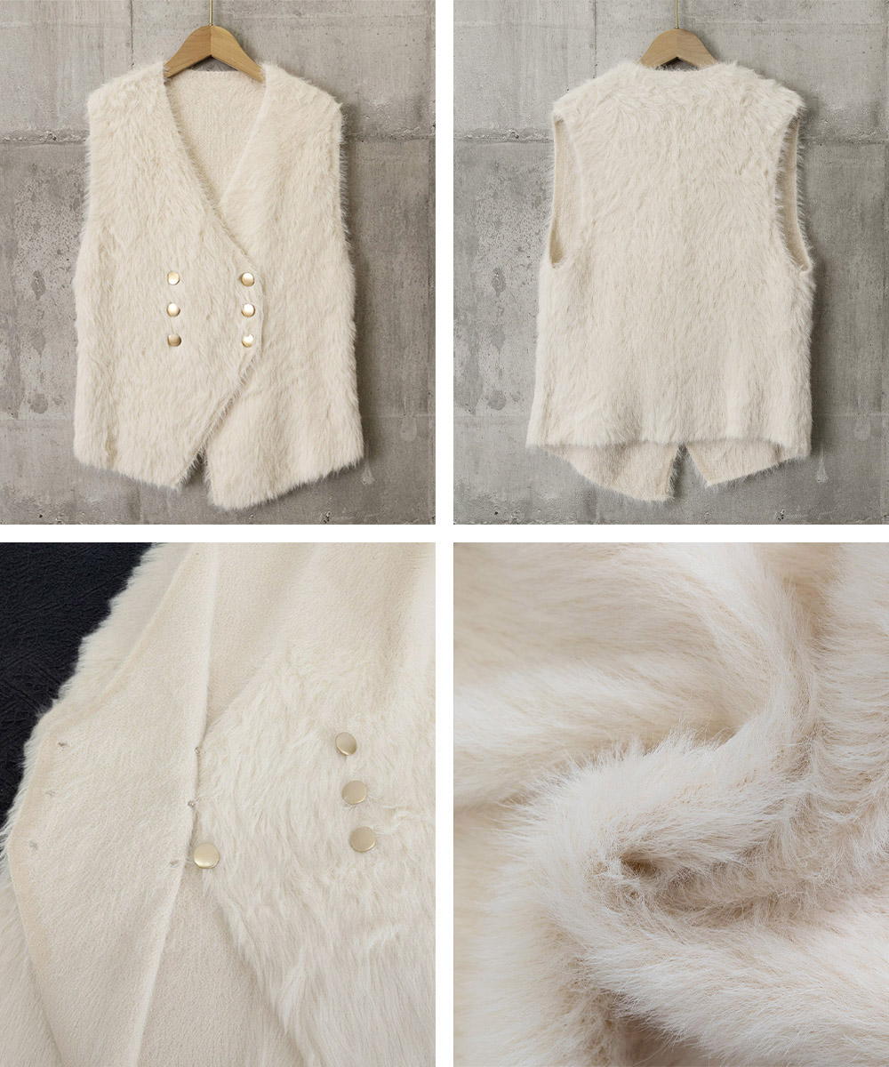 ふわふわもこもこファージレ ダブルボタン重ね着ベストテーラード