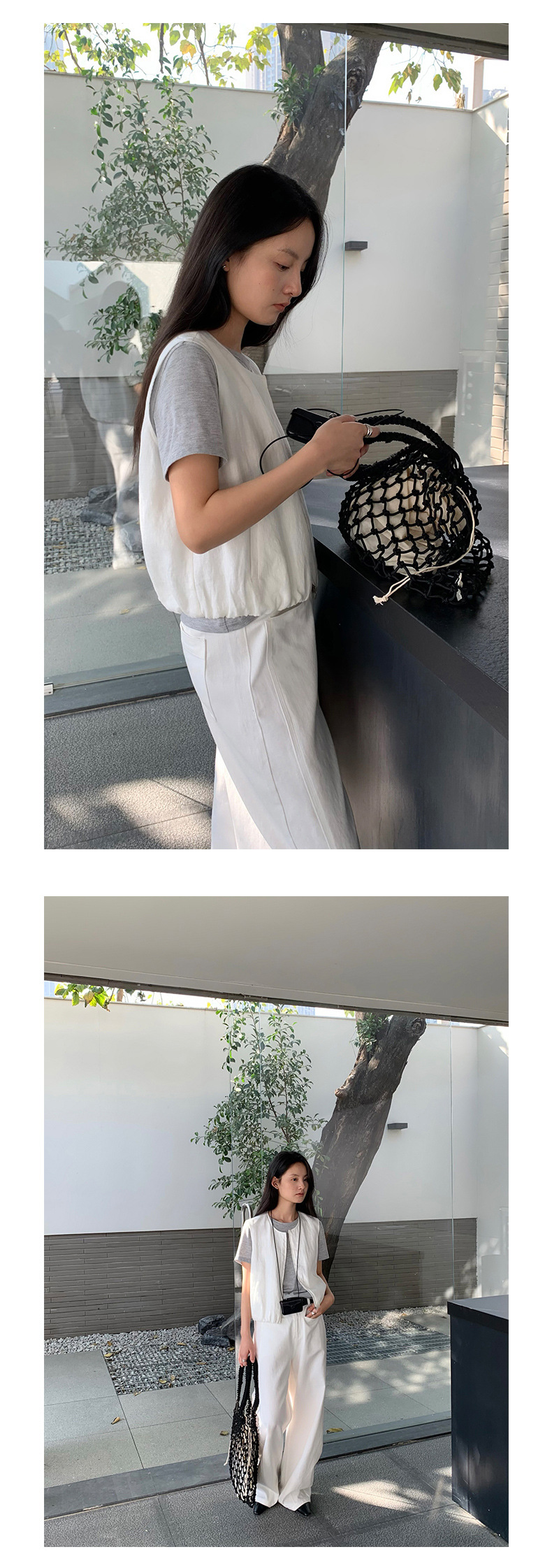 ジレ 麻混リネン調ノースリーブベスト
