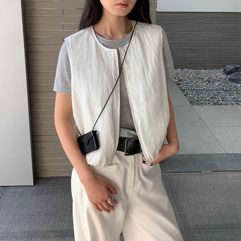 ジレ 麻混リネン調ノースリーブベスト