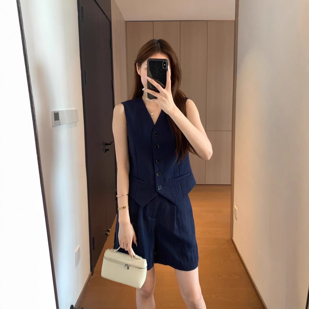 ジレ 麻混ノースリーブジレセットアップ