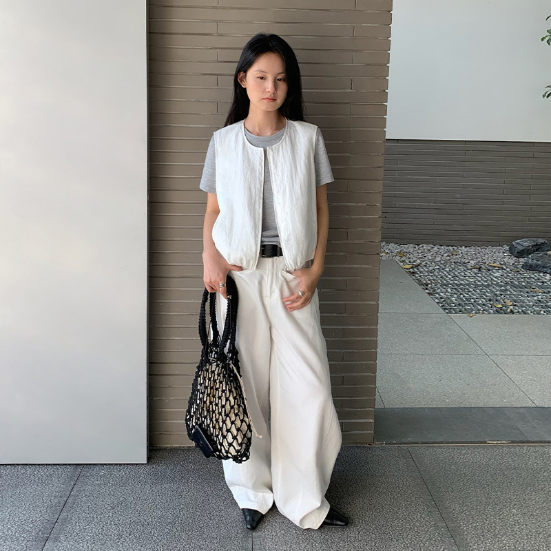 ジレ 麻混リネン調ノースリーブベスト