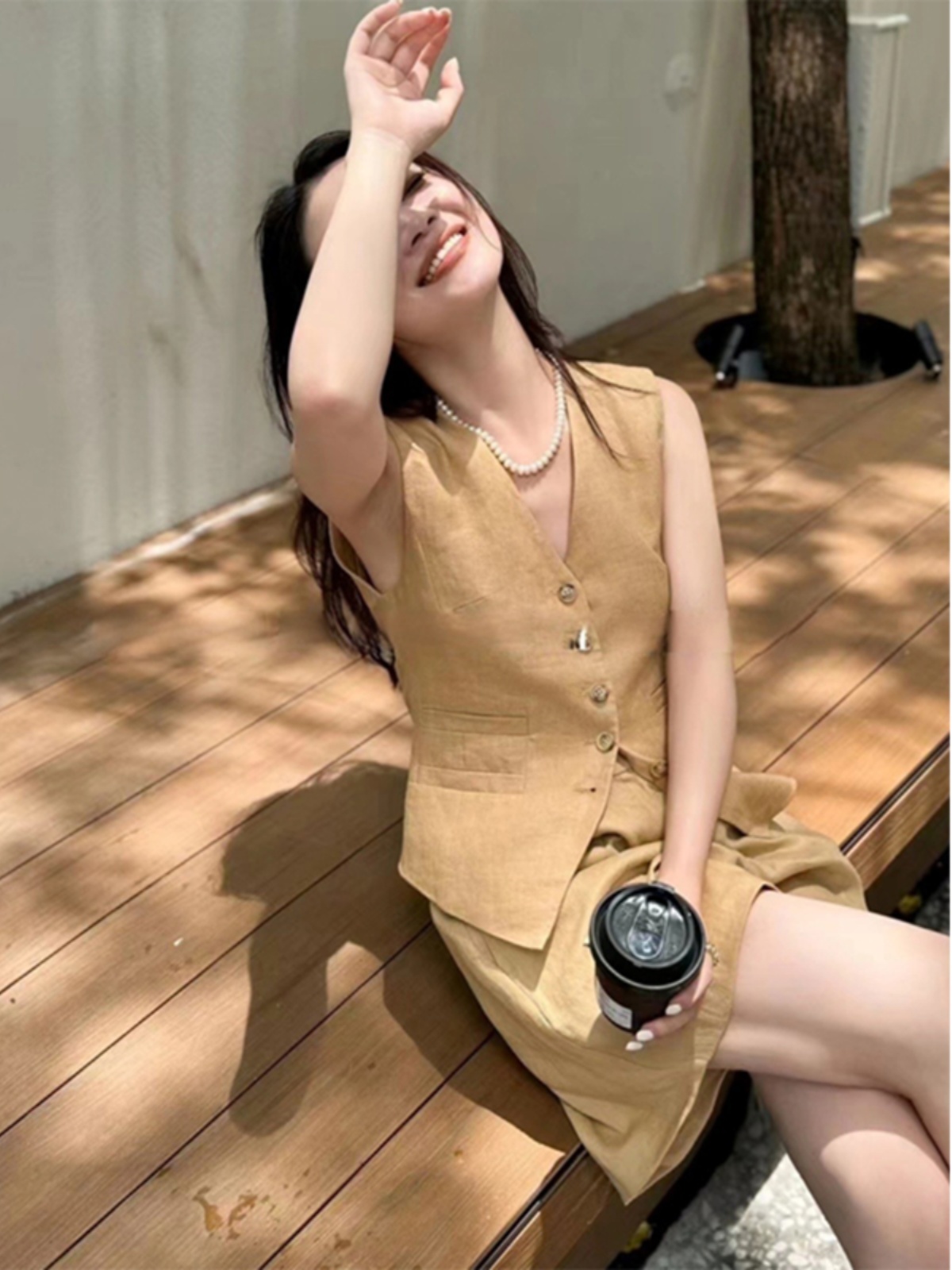 ジレ 亜麻ベスト上質セットアップ