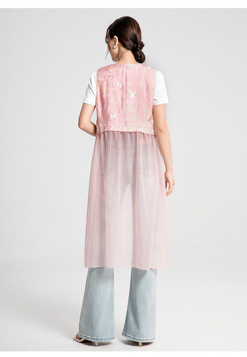 ジレ 花柄シアー素材ロングジレ