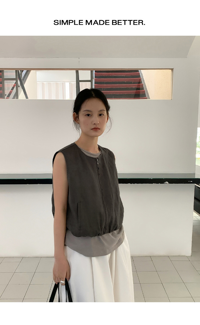 ジレ 麻混リネン調ノースリーブベスト