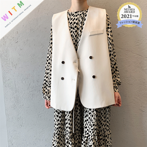 春新作 ダブルボタン ジレベスト 袖なし 上品 大人