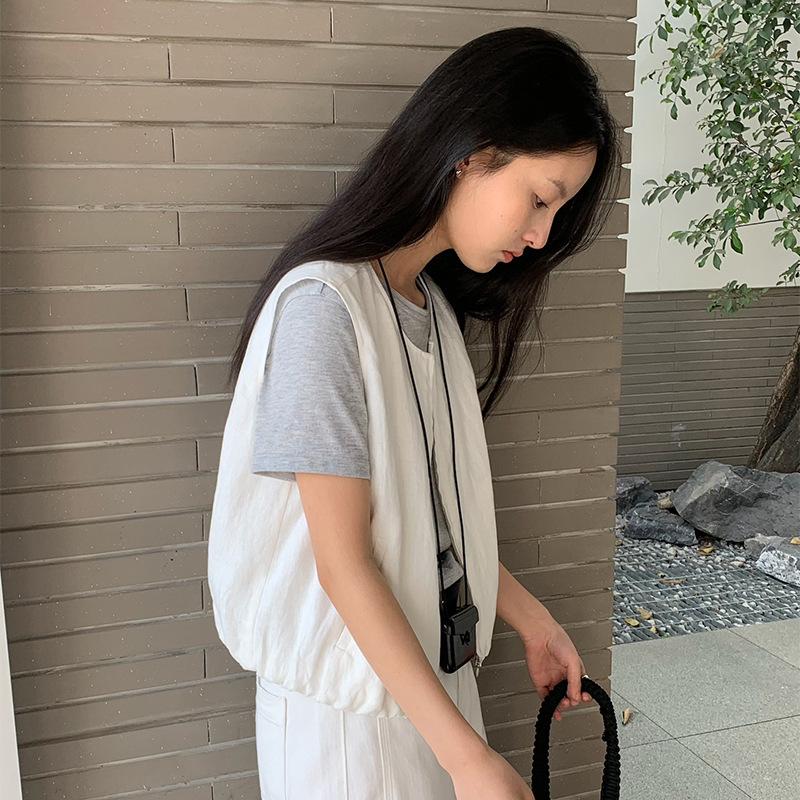 ジレ 麻混リネン調ノースリーブベスト