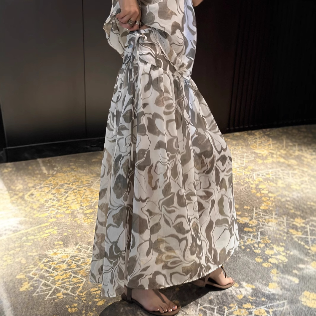 ジレ 優美花柄リボン付きセットアップ