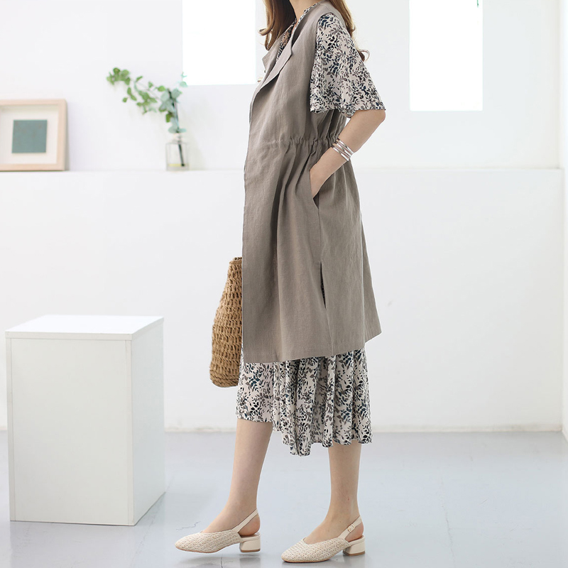 ジレ リネン風ロングジレベスト