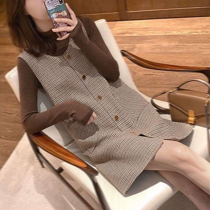 秋冬レトロ調ジレワンピース