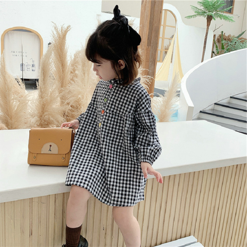 ギンガム チェック 女の子 ギンガムチェック柄 襟フリル ワンピース 子供服