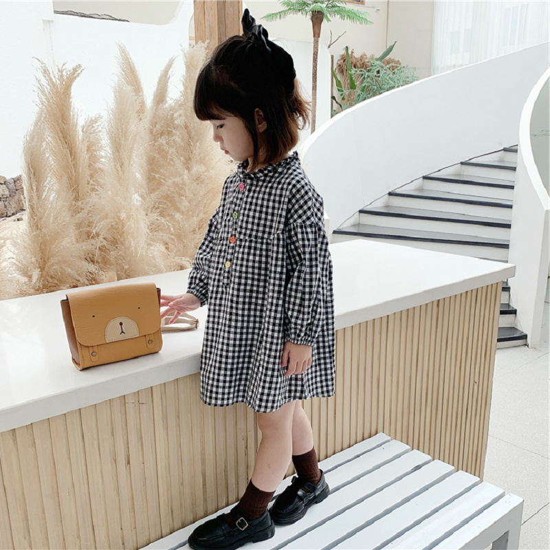 ギンガム チェック 女の子 ギンガムチェック柄 襟フリル ワンピース 子供服