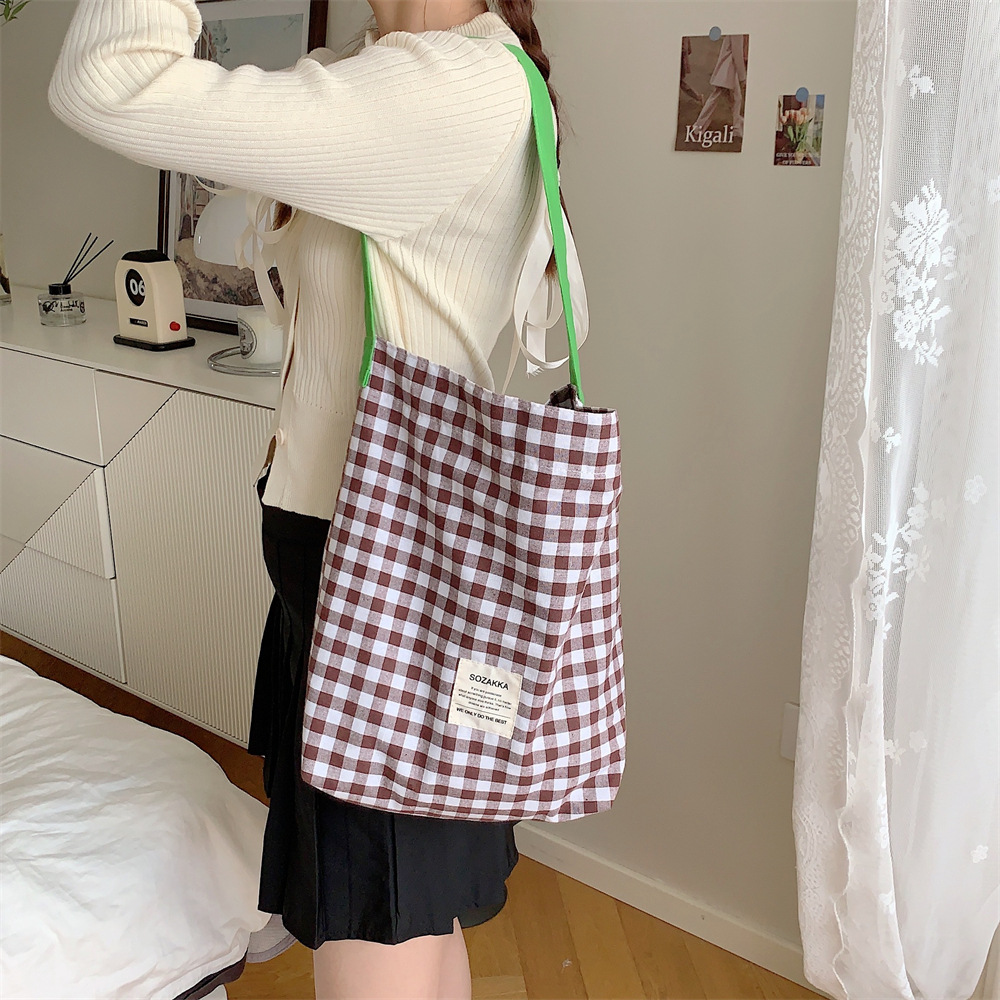 ギンガム チェック 青ギンガムチェック帆布トートバッグ